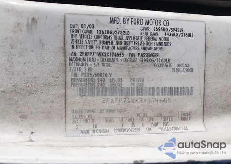 2003 Ford Crown Victoria Police z USA, uszkodzony, nr VIN 2FAFP71WX3X174655